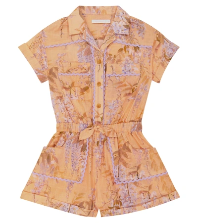 Zimmermann Kids' Rosa Floral Print Cotton Romper In Lila Wisteria Floral
