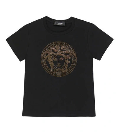 Versace Embellished Medusa Cotton Jersey T-shirt In Black