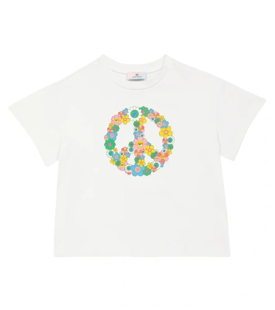 Monnalisa Kids' Printed Jersey T-shirt In Peace White