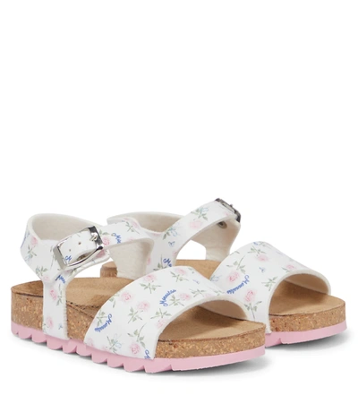Monnalisa Kids' Floral-print Leather Sandals In White