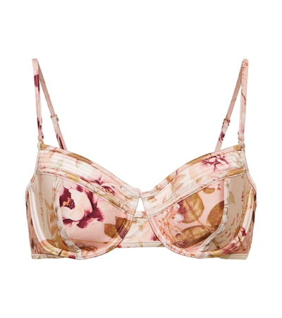 Zimmermann Rosa Balconette Bikini Top In Pink Peony Floral