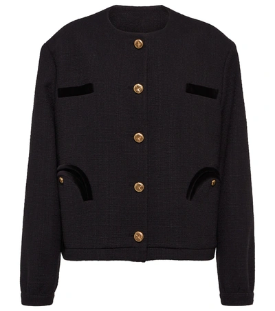 Blazé Milano Missy Collarless Cotton-blend Tweed Jacket In Black