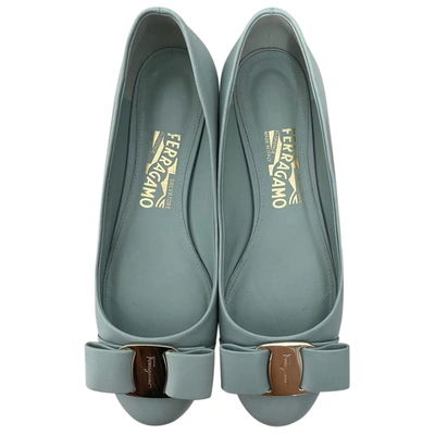 Pre-owned Ferragamo Leather Ballet Flats In Green