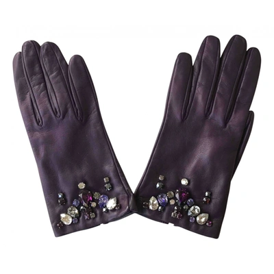 Pre-owned Prada Leather Gloves In Purple