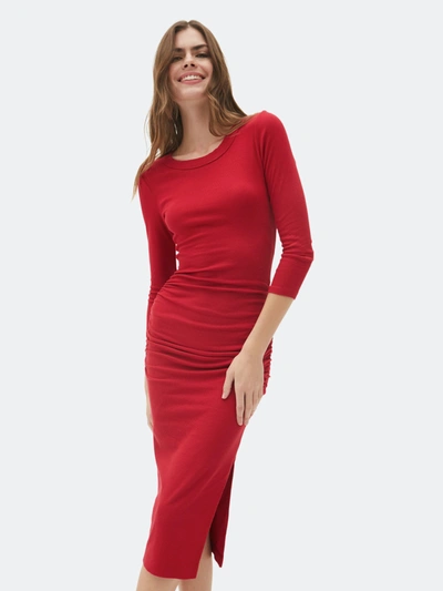 Michael Stars Christina Ribbed Midi Dress In Red