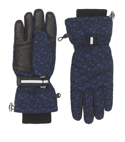 Burberry Monogram-print Nylon Deerskin Gloves In Blue