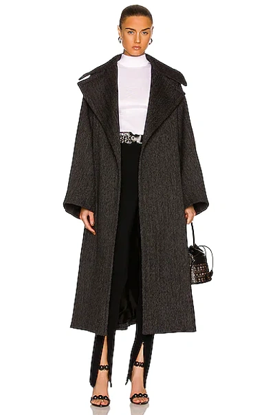 Ala?a Oversized Long Belted Coat In Gris Fonce
