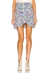 Isabel Marant Milendi Ruffled Ruched Printed Silk-blend Crepe Mini Skirt In Blue