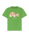 Palm Angels Mens Green Brown Bear-print Crewneck Cotton-jersey T-shirt Xs