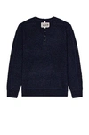 Schott Button Henley Sweater In Navy