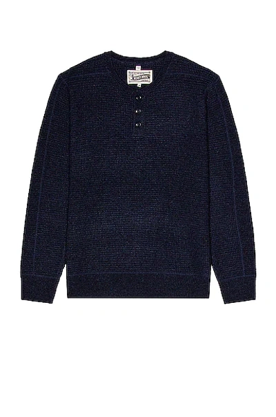 Schott Button Henley Jumper In Navy