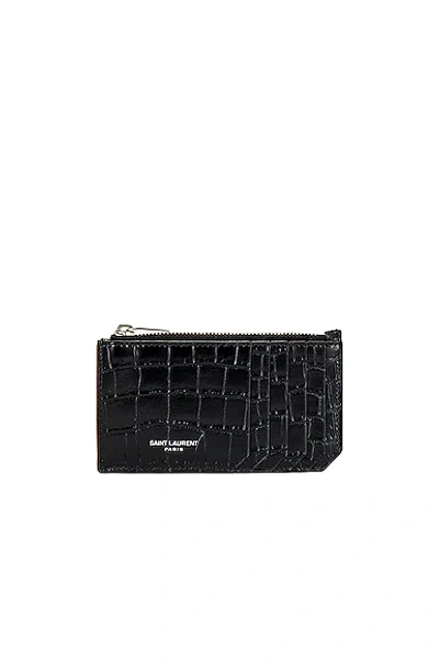 Saint Laurent Zipped Fragments Credit Card Case In Noir