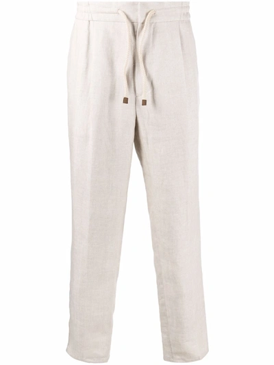 Brunello Cucinelli Drawstring-waist Straight-leg Trousers In Nude