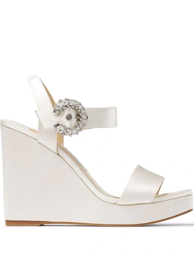 Jimmy Choo 110mm Mirabelle Satin Wedge Sandals In Слоновая Кость