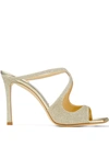 Jimmy Choo Anise 95 Glitter-embellished Leather Heeled Sandals In Gold