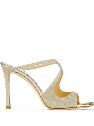 Jimmy Choo Anise 95 Glitter-embellished Leather Heeled Sandals In Gold