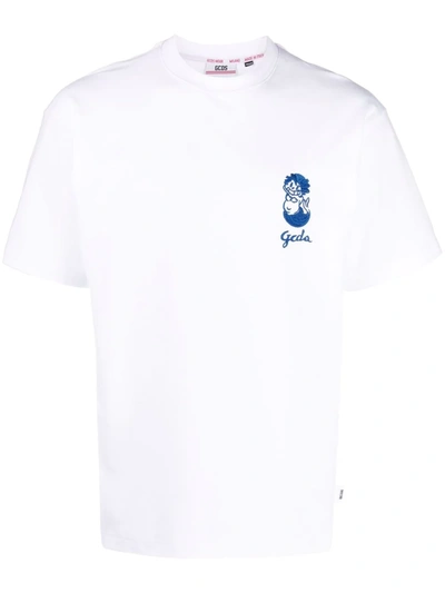 Gcds Embroidered Logo Cotton T-shirt In White