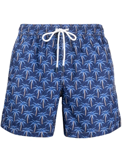 Fedeli Palm Tree-print Swim Shorts In Blau