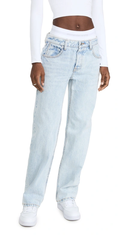 Alexander Wang Jersey-trimmed High-rise Straight-leg Jeans In Pebble Bleach