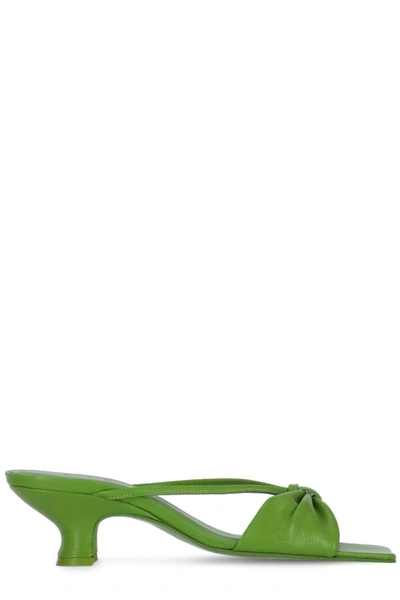 By Far Freya Knotted Leather Mules In Green