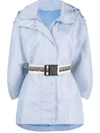 Stella Mccartney Hooded Jacket With Belt In Blue