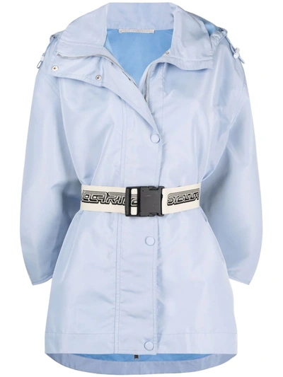Stella Mccartney Belted Hooded Jacket In Blue