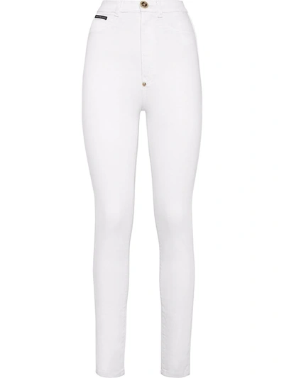 Philipp Plein Skull-embroidered High-waisted Jeans In White