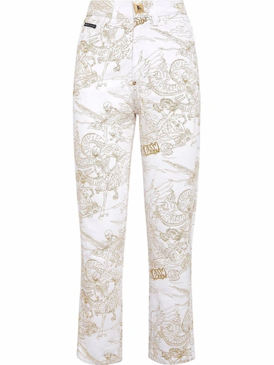 Philipp Plein 骷髅印花露踝牛仔裤 In White