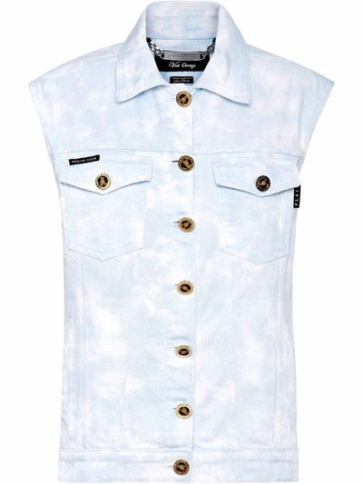 Philipp Plein Bleach-effect Denim Vest In Blue