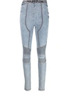 Philipp Plein Logo-waistband Denim Leggings In Blue