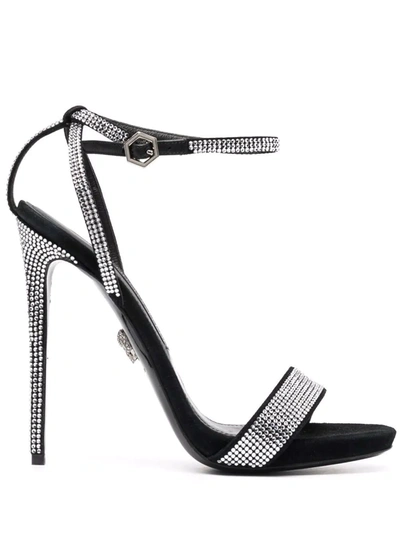 Philipp Plein Crystal-embellished Suede Sandals In Black