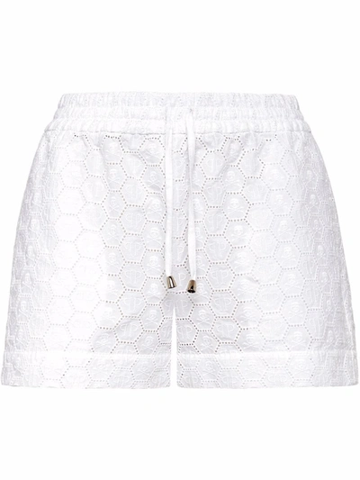 Philipp Plein Logo-embroidered Lace Shorts In White