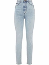 Philipp Plein Skull-embroidered High-waisted Jeans In Blue