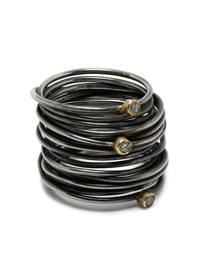 Disa Allsopp Sterling Silver Round Wire Spaghetti Diamond Ring In Black