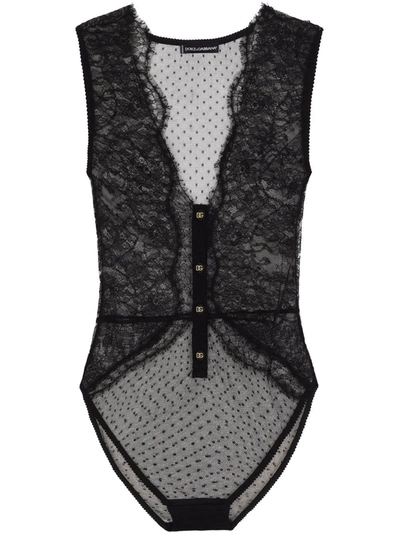 Dolce & Gabbana Lace-trim Bodysuit In Black