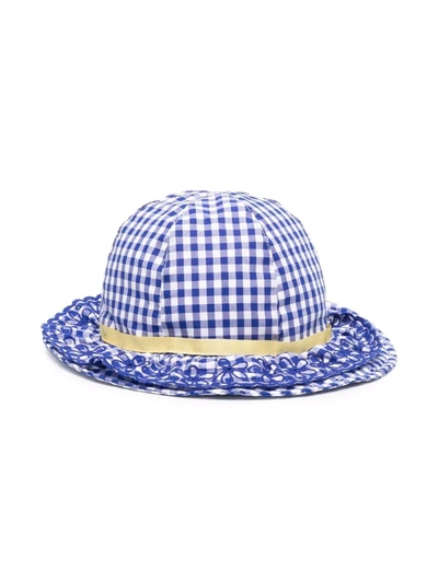 Monnalisa Babies' Bow-detail Checkered Sun Hat In Blue
