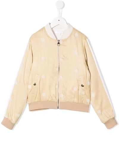 Chloé Kids' Satin Logo-print Bomber Jacket In Neutrals