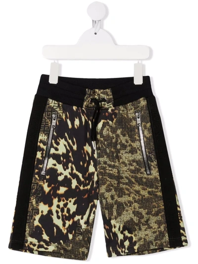 Givenchy Kids' 4g-logo Camouflage Shorts In Brown