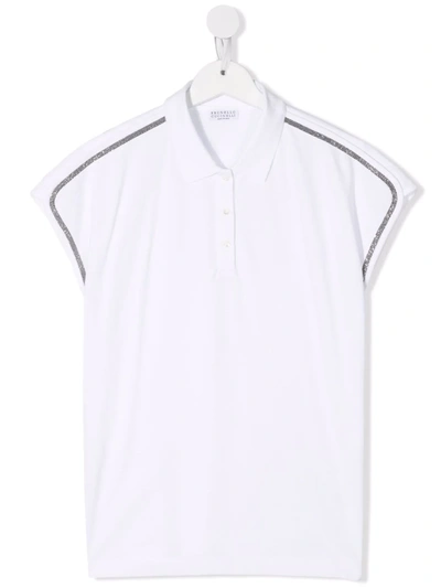 Brunello Cucinelli Teen Bead Stripe Polo Shirt In White