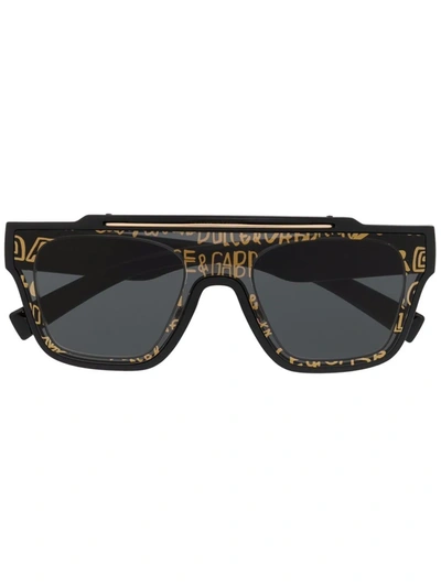 Dolce & Gabbana Logo Print Square Frame Sunglasses In Black