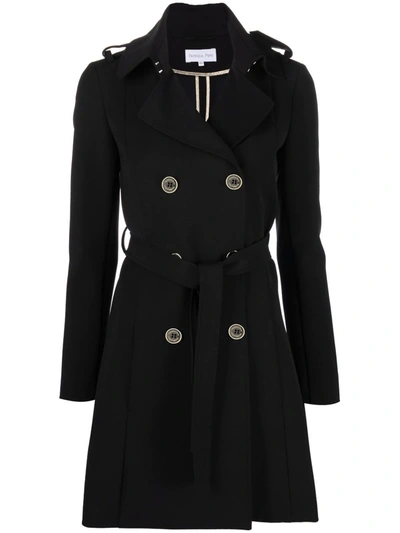 Patrizia Pepe Double-breasted Belted Trench Coat In Black