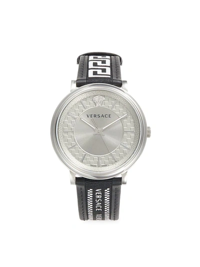 Versace Men's 42mm Stainless Steel & Leather-strap Watch In Sapphire