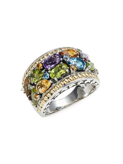 Effy Women's Sterling Silver, 18k Yellow Gold, Amethyst, Blue Topaz & Citrine Ring