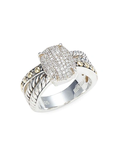 Effy Women's Sterling Silver, 18k Yellow Gold & Diamond Ring