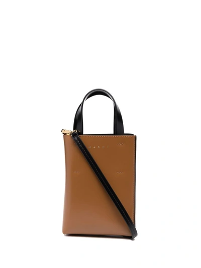 Marni Two-tone Leather Tote Bag In Braun
