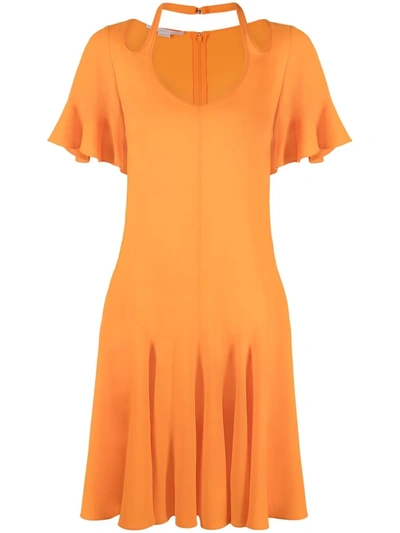 Stella Mccartney Cut-out V-neck Flared Dress In Orange