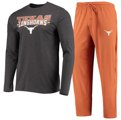 Concepts Sport Texas Orange/heathered Charcoal Texas Longhorns Meter Long Sleeve T-shirt & Pants Sle In Texas Orange,heathered Charcoal