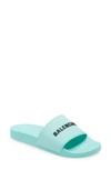 Balenciaga Raised Logo Pool Slides In Mint