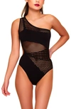 HAUTY ONE-SHOULDER OPENWORK KNIT SEAMLESS TEDDY