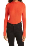 Rag & Bone Oakes Mock-neck Ribbed Wool Sweater In Rust